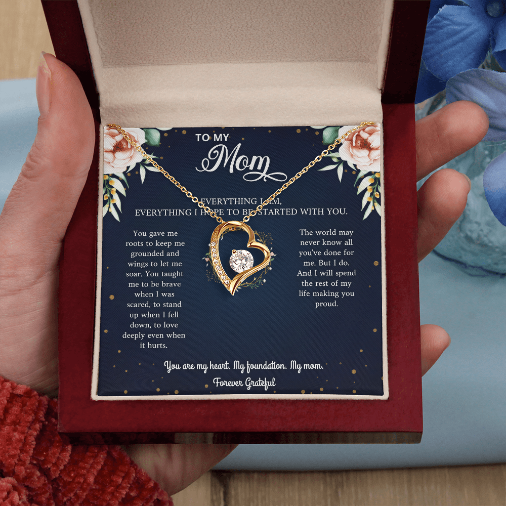 Mom Necklace Gift - 'Everything I Am Started With You'