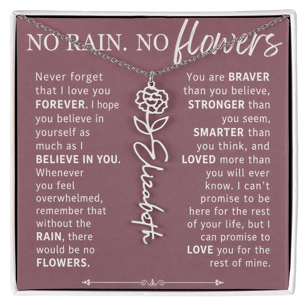 Personalized Birth Flower Name Necklace | No Rain No Flowers Gift for Her