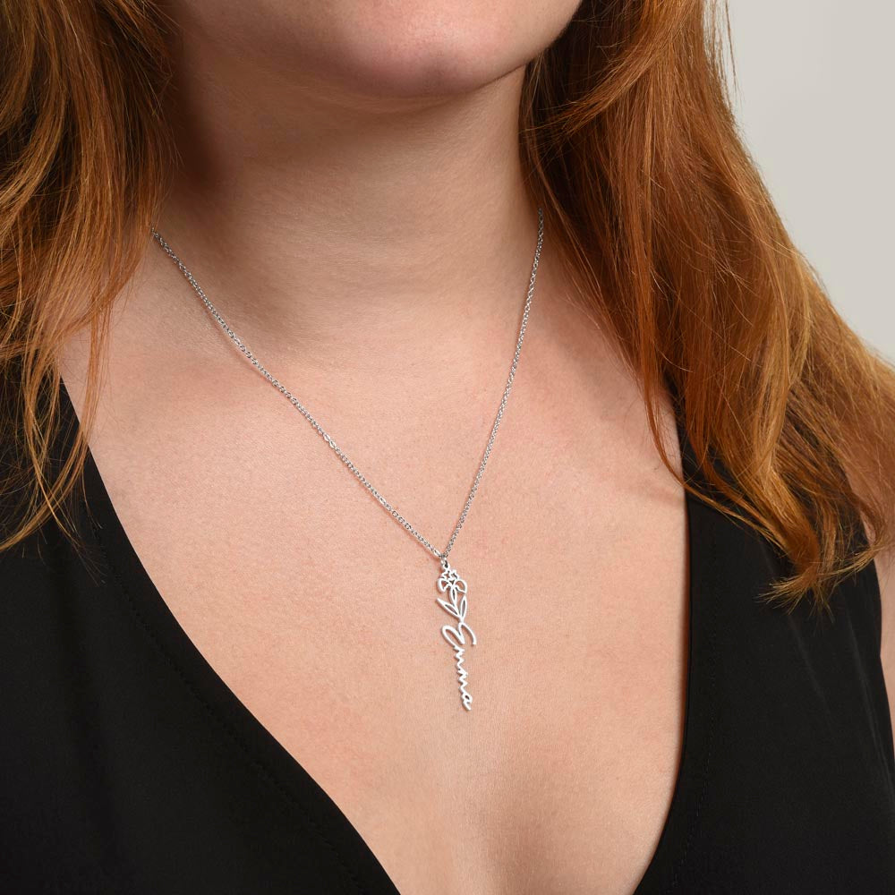 Personalized Birth Flower Name Necklace | No Rain No Flowers Gift for Her