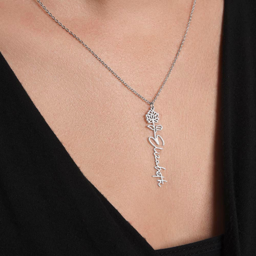 Personalized Birth Flower Name Necklace | No Rain No Flowers Gift for Her