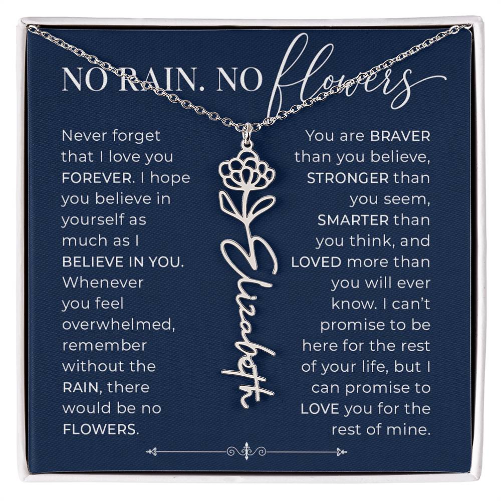Personalized Birth Flower Name Necklace | No Rain No Flowers Gift for Her
