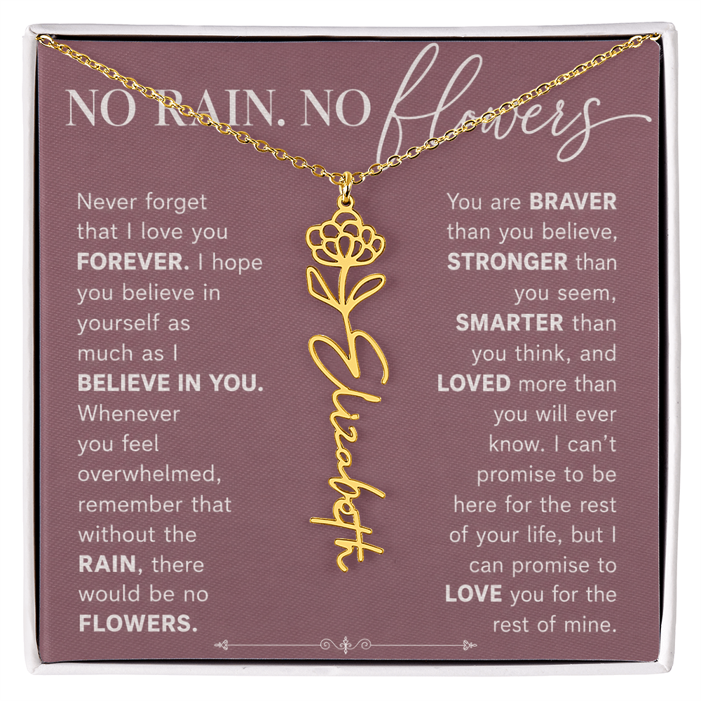 Personalized Birth Flower Name Necklace | No Rain No Flowers Gift for Her