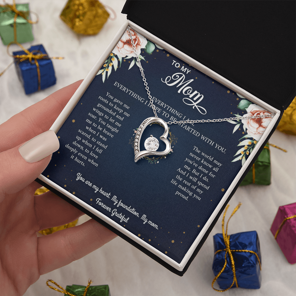 Mom Necklace Gift - 'Everything I Am Started With You'