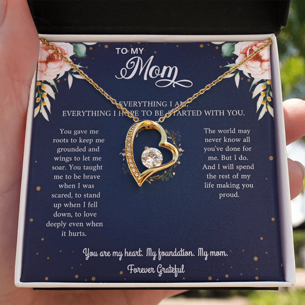 Mom Necklace Gift - 'Everything I Am Started With You'